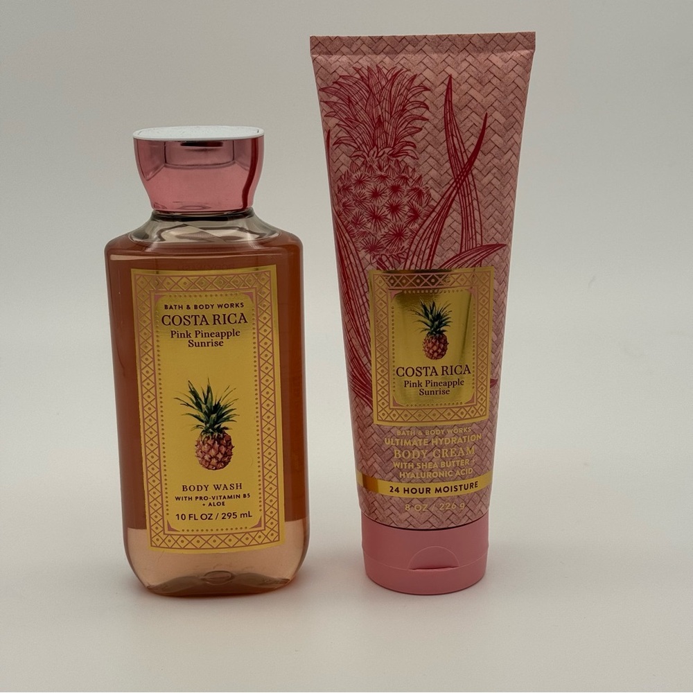 Bath & Body Works Pink Pineapple Sunrise Body Cream & Body Wash Tropical Set NWT